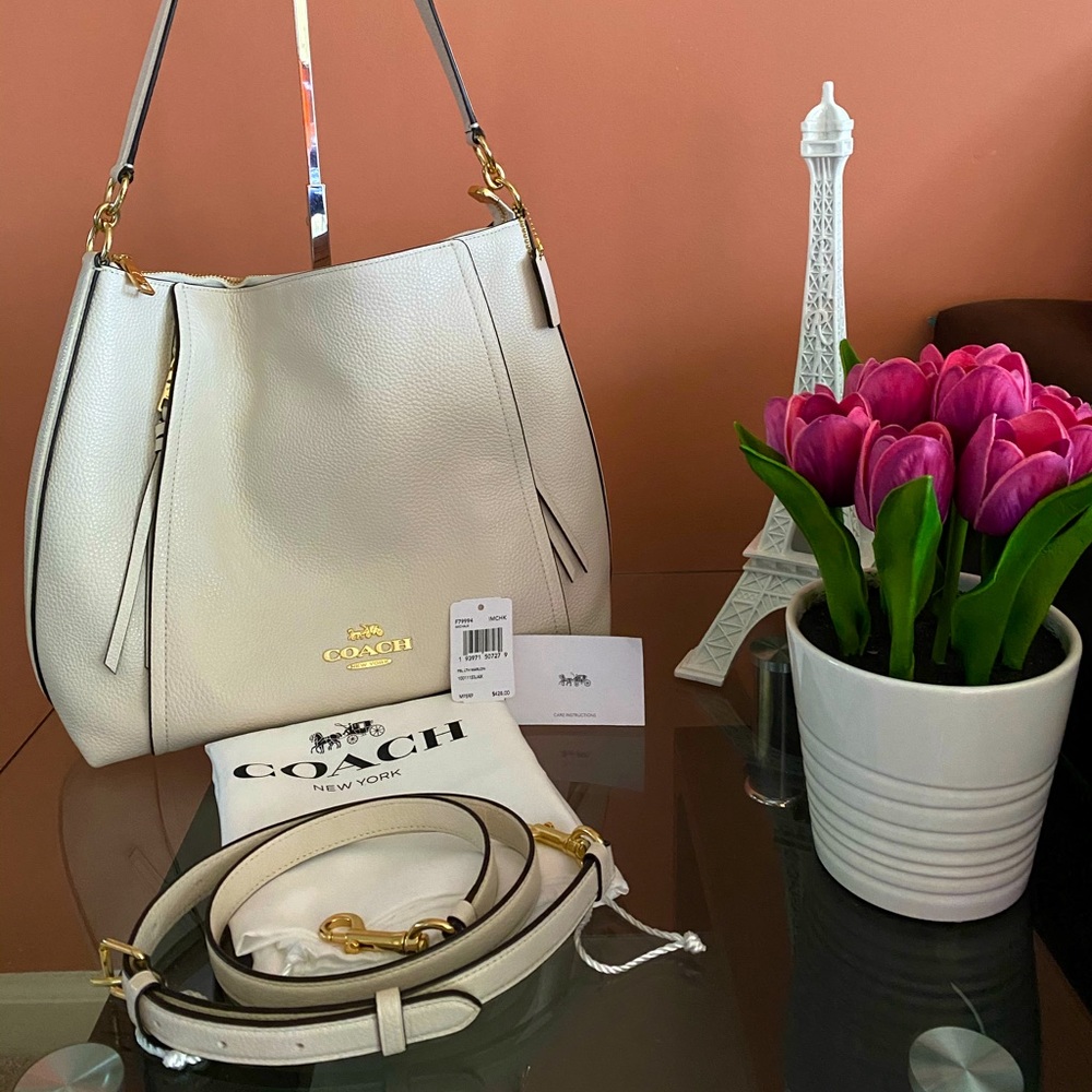 💕 COACH Pebble Leather Marlon Hobo White/Chalk 💕
